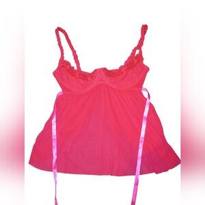 Victoria Secret Sexy Little Things Lingerie Red Lace Trim Babydoll Top
